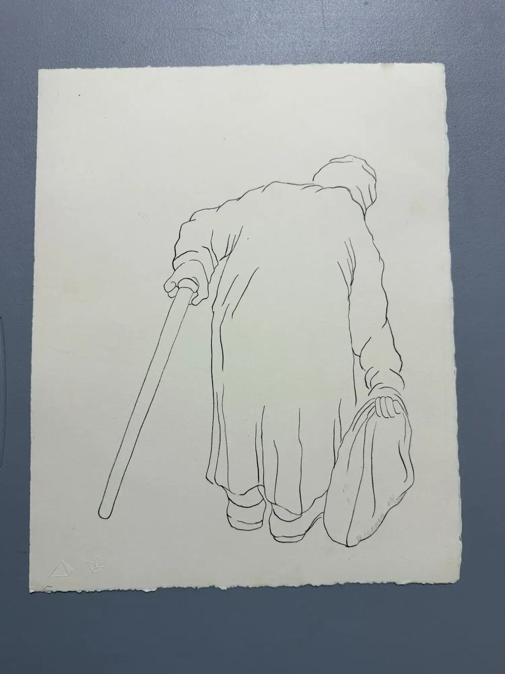 Limited Edition 20/50 Signed Line Drawing Bickham Figure on Deckle Paper